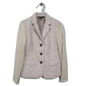 Talbots Wool Blend Quilted Blazer With Sweater Sleeve - Natural 8P